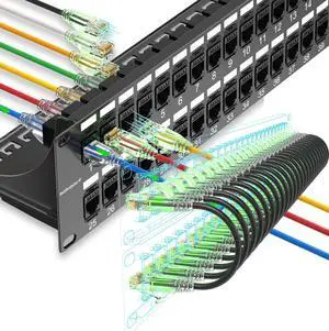 Patch Panel 48 Port Cat6 with Coupler Keystone and Cat6a Patch Cables Slim 1ft (24 Pack) Black