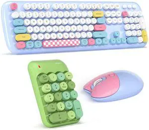 MOWUX Wireless Keyboard and Mouse Combo with 8 Multimedia Keys + Wireless 18-Key Numeric Keypad, 2.4GHz Portable Numpad for Laptop, Desktop, PC, Financial Accounting Use