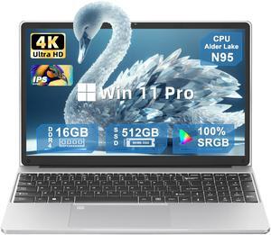 ZWYING 15.6" 4K Laptop, Laptop with Alder Lake N95(Up to 3.4GHz),15.6-inch UHD 3840 * 2160 Display 16GB RAM 512GB NVMe SSD Win 11 Pro,5800mAh Battery,WiFi 5, Backlit KB,Fingerprint Sensor (Silver)