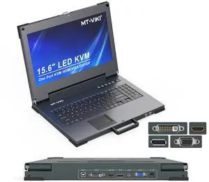 4K LCD KVM Console Single-Port with DP/HDMI/DVI/VGA Input Interface, Portable 15.6'' KVM Console for Rack Servers ((Can't Mount INTO The Rack Cabinet))