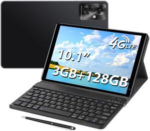Aidekunlin Tablet with Keyboard,10.1 inch Screen,3GB RAM,128G+128G Memory,4G LTE Android Tablet with Dual SIM Slots, 5MP+16MP Camera, 5000mAh Battery,Notebook Computer (Black, 3)