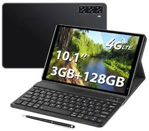 Aidekunlin Tablet with Keyboard,10.1 inch Screen,3GB RAM,128G+128G Memory,4G LTE Android Tablet with Dual SIM Slots, 5MP+16MP Camera, 5000mAh Battery,Notebook Computer (Black, 5)