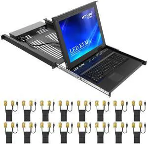 MT-VIKI Rack KVM Switch w/17'' LCD Monitor, 16 Port VGA KVM Switch with Keyboard Touchpad Monitor, Fit for 1U 19'' Rack, OSD/Hotkey/Button [(with 16 VGA KVM Cable)]