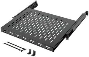 Tecmojo 1U Sliding Rack Shelf,4-Post Vented Rack Mount Shelf,13.8in Deep with Adjustable Mounting Depth 13.8-19.7in,Supports to 110lbs,for 19 Inch AV/Network Equipment Rack,Unassembled,Black