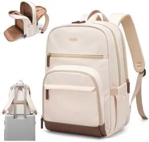 TENSTAR Laptop Backpack for Women, Computer Backpack Fit 16 Inch Notebook, Large Capacity Backpack Women Casual Daypack for Travel, Beige