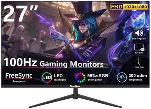 Sealan 27 inch Gaming Monitor IPS 100Hz Computer Monitor Built-in Speakers Full HD 1920 x 1080P with HDMI VGA Interface Eye Care Frameless 100 x 100mm VESA with 3-Side Virtually Borderless Design