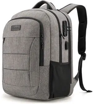 Tzowla Travel Laptop Backpack,Durable Water Resistant Anti-Theft 50L Extra Large 17.3 Inch with USB Charging Port and Lock Fit Computer Business Bookbag for Women Men Gift-Grey