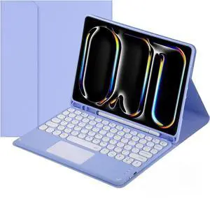 NUWONAYA Touchpad Keyboard Case for for  Fire HD 10/10 Plus 10.1 inch 2021/2023(11/13th Generation) with Pen Holder, Round Keys Detachable Trackpad Keyboard ,Purple