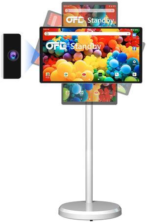 OFD 22 Inch Portable TV on Wheels 1080P,Large Screen Standbyme 6GB RAM+128GB ROM,Android 13 OS,100% sRGB,5H Play Time,Rolling TV Tablet for Family,Rotating Touchscreen Monitor with Base,60Hz Re,White