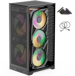 ShinySnake L400 Mesh Mini ITX Gaming Case - 12.1L Small Form Factor High Airflow, Vertical GPU Mount up to 350mm, ATX PSU Compatibility, Cable Management, PCIe 3.0 & DP 1.4 Cable Included, Black