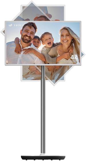 Veout 32" 4K Home Portable TV on Wheels, Smart Wireless Portable Monitor with Touch Screen, Android System, Built in Battery and Remote Control