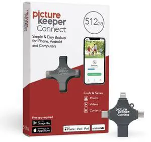 Picture Keeper Connect Photo & Video USB Flash Drive for Apple, Android & PC Devices, 512GB Thumb Drive (Silver, 512GB)