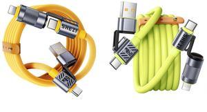 Vexipia 2 Pack 4-in-1 USB C Cable Lightning Cable (Yellow+Green)