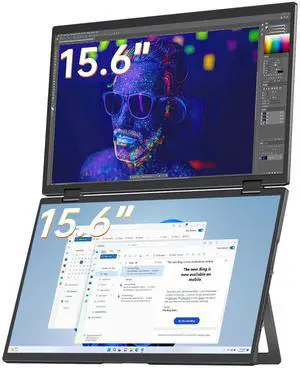 VisionOwl Stacked Portable Monitor 15.6inch Dual Foldable Travel Display 1080P 120% sRGB DE<2 USB-C HDMI Triple Laptop Screen Extender Built-in Kickstand VESA Mountable for Laptop PC Mac Windows
