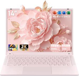14''Pink Laptop 16GB DDR4 RAM 512GB SSD,2K UHD (2160 * 1440) IPS Display Laptop, Celeron N5105 CPU (Up to 2.9 Ghz) Win 11 Portable PC/WiFi 5,Type-C,3MP Camera,6000Mah,BT5.0,Fingerprint (16G+512GB)