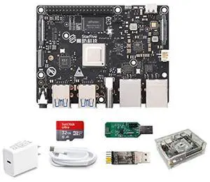 VisionFive2 Open Source RISC-V Single Board Computer, Quad-core StarFive JH7110 64-bit CPU, LPDDR4 8GB RAM 3D GPU, Dual Gigabit Network M.2 M-Key Port, Support Linux (Bundle 3-with WiFi 6 Dongle)