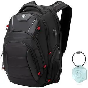Swissdigital Design Travel Backpack for Men with Finder, TSA Friendly USB Charging RFID Protection Business Backpack Fits 15.6" Laptops Black