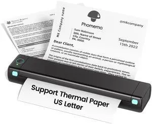 Phomemo Portable Printers Wireless for Travel, Support 8.5" X 11" Thermal Paper, Bluetooth Thermal Printer Compatible with iOS, Android & Laptop, Inkless Mobile Printer for Office, Home, School