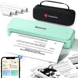 Phomemo Portable Printers Wireless for Travel,M834 Bluetooth Thermal Printer 8.5" x 11"& A4 Size,Inkless Mobile Printer with Carry Case for Travel,Office,School,Car,Home,Green