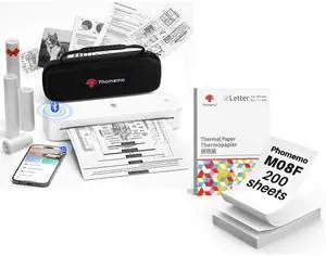 Phomemo M834 Bluetooth Thermal Printer with Carry Case & 200 Sheets Folded Thermal Printer Paper 8.5" x 11"