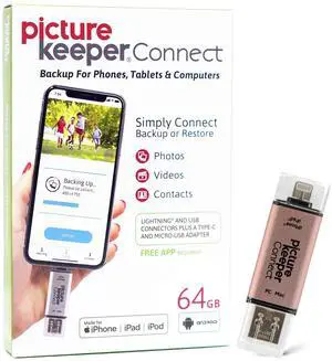 Picture Keeper Connect Photo & Video Flash Drive for PCs, Apple, & Android Devices, 64GB Flash Drive