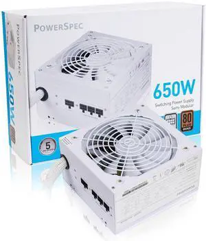 PowerSpec 650W Power Supply Semi Modular 80 Plus Bronze Certified ATX PSU Active PFC SLI Crossfire Ready Gaming PC Computer Power Supplies, PS 650BSM(White Edition)