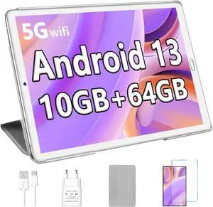 YESTEL 2025 Tablet Android 13 Tablet 10.1 inch with Octa-Core Processor,10GB RAM+64GB ROM (Expand to 1TB),Dual 5MP+8MP Camera,WiFi, Bluetooth, GPS,6000mAh -Silver