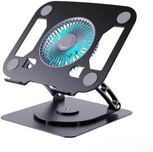 SHUWEI Laptop Cooling Stand with 3 Speed Fan, Adjustable Height & Angle, 360 Rotation Base, Carbon Steel Framework, Ultra-Quiet & Super Sturdy for up to 16"Laptop - Black