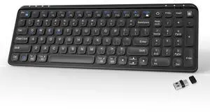 YORUNOHOSHI Wireless Bluetooth Keyboard, Silent Keyboard, 2.4G+ Dual Bluetooth Connectivity, USB C Rechargeable with Number Pad & Media Hotkeys for iPad, iPhone, Mac, iOS, Android, Windows PC, Black