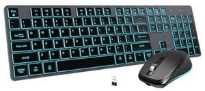 Wireless Keyboard and Mouse, Rechargeable Bluetooth Key Board Mouse Combo, Jiggle,Slim Full Size Silent 7 Color Backlit 2.4G USB Keyboard for Windows/Mac/iMac/MacBook/Laptop/PC, Gray