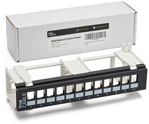 TRUE CABLE Shielded 12 Port Toolless Modular Patch Panel, Blank, Wall Mount, with Installation Hardware and Ground Wire, High Density, Black