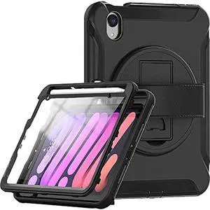 Sahara - Protection Hand Strap Series Case for iPad Mini (A17 Pro) and iPad Mini (6th Generation 2021), Black, (TB00054)