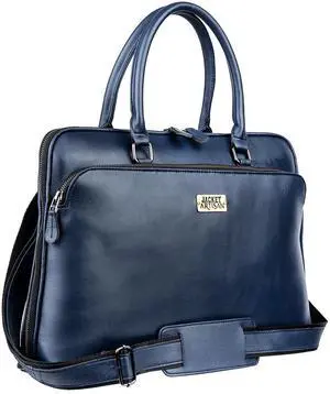 Premium Full-Grain Leather Laptop Messenger Bag - Sleek, Durable, Handcrafted Work Briefcase for 13.3 to 15.6 Inch Laptops (Blue, 15.6 Inches)