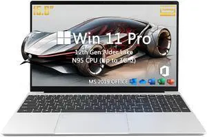 Svikou [Win 11/Office 2019 15.6" Large Screen Laptop Computer, 12th Gen Alder Lake N95(Up to 3.4Ghz) Quad-Core CPU, DDR4 16G RAM, 512GB NVMe SSD,Portable Notebook PC with Backlit KB(Silver.512GB)