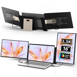 Laptop Screen Extender 2.5K Monitor - 16" Triple Portable Monitor 100% sRGB QHD 2560x1600P IPS 235deg Rotation Detachable Screen Design Extra Compatible with Mac Wins Dex Chrome Fits 13"-17" Laptops