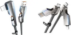 Vexipia 4-in-1 5FT 60W 90 Degree USB C Cable (Grey) with 5FT 60W USB C Cable Bundle