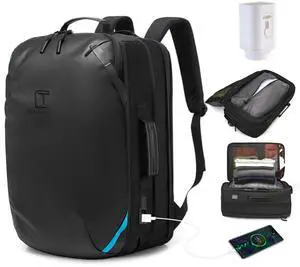 TANGCORLE Vacuum Compression Backpack with Pump, Extra Large Capacity 45L Expandable Travel Backpack, Water Resistant 17.3" Laptop Backpack with USB Charging Port for Men & Women