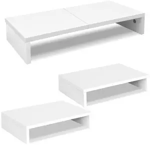 TEAMIX 2 Tier White Wooden Laptop Stand and 1 Pack 20 inch White Monitor Stand Riser for Computer Desk Home Office Organization.