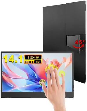 Viyivwine Portable Touchscreen, 14.1'' 1080P FHD IPS HDR Travel Monitor w/Kickstand & Dual Speakers, HDMI USB C Second External Monitor for Laptop/PC/Mac/Phone/Xbox Switch/PS4/5