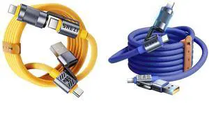 Vexipia 2 Pack 4-in-1 USB C Cable Lightning Cable (Yellow+Blue)
