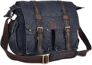 LEATHER VILLAGE Vintage Canvas Messenger Bag - 16 Inch Handmade Laptop Shoulder Bag for Men & Women - Crossbody Work Bag for Office, Travel & Daily Use - Grey