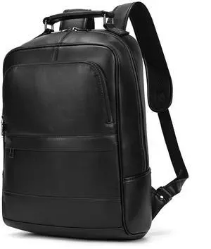 SAIION 15.6 Inch Genuine Leather Laptop Backpack for Men and Women Business Travel Back pack Hiking Rucksack Daypack for Daily Use, Black