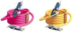 Vexipia 2 Pack 4-in-1 USB C Cable Lightning Cable (Yellow+Pink)