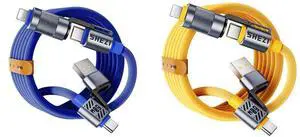 Vexipia 2 Pack 4-in-1 5FT 60W USB C Cable Lightning Cable (Yellow + Blue)
