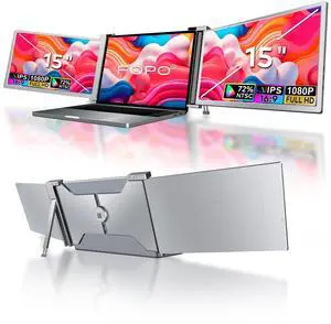 FOPO 15" Laptop Monitor Extender, 1080P Full HD Triple Portable Monitor with USB-C/HDMI, Plug and Play Laptop Screen Extender for 15-17.3" Laptop with Windows/Mac(Only for M1 Max/M1 Pro)/Switch - S17