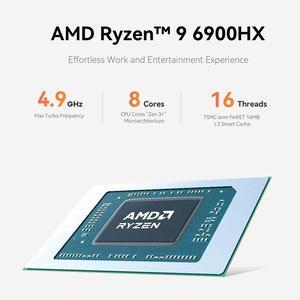 Beelink EQR6 Mini PC, Ryzen 9 6900HX (8C/16T, up to 4.9 GHz) Mini Computer, AMD Radeon 680M, 24GB DDR5 4800MHz & 500GB PCle 4.0x4 SSD Quiet Office PC, Dual LAN, HDMI, WiFi 6, BT5.2