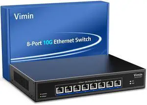8 Port 10G Ethernet Switch, 10Gbe-RJ45 Port Network Switch Unmanaged Support 100M/1000M/2.5G/5G/10G, Auto-Negotiation, for 10G NAS, PC, NIC, Plug & Play, 160Gbps Switching Capacity, Desktop/Rack Mount