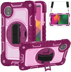 YOUULAR Tablet Case for Xiaomi Redmi Pad SE 8.7/Redmi Pad SE 4G in India, Tablet Shockproof Cover with 360deg Rotating Stand and Wrist Strap, Shoulder Strap,Red Rose+Pink