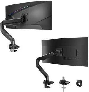 WALI Single Monitor Gas Spring Desk Mount, Heavy Duty Monitor Arm for Ultrawide Screen up to 35-49inch, 33-44lbs. Fully Adjustable, Mounting Holes 75 and 100 (GSM001XL+GSMU001XL)
