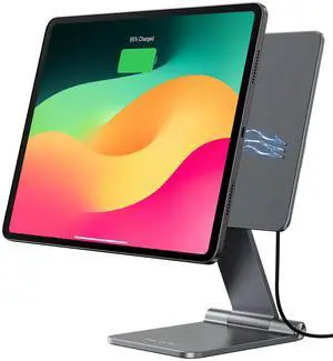 KU XIU Magnetic Wireless Charging Stand Only for iPad Pro 11 M4 2024, Aluminum Alloy Foldable Tablet Stand Holder Mount, 360deg Adjustable for Desk with 1M USB-C Cable for iPad Pro 11 inch M4